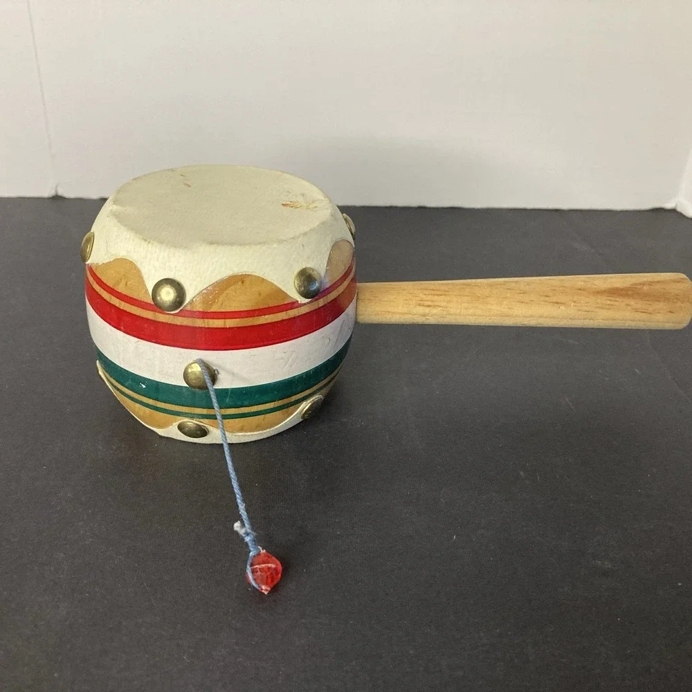 Spin Drum Handheld Rawhide Handmade Musical Instrument Vintage Collectable